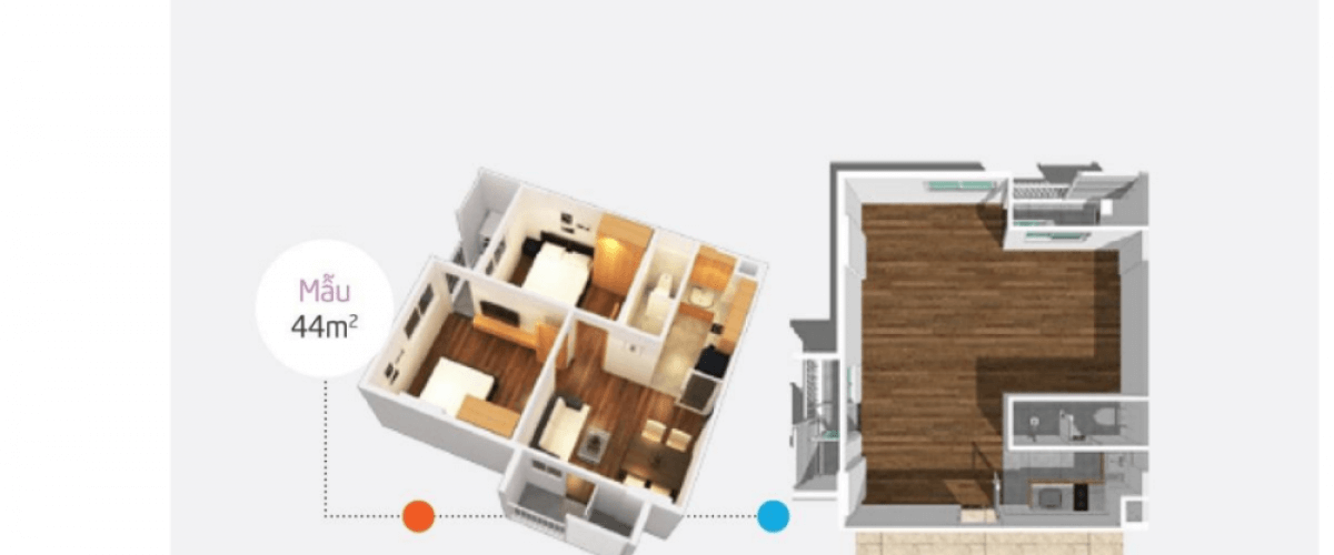 Thiết kế căn hộ 44m2                                                                                
