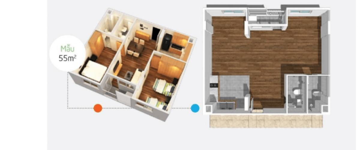Thiết kế căn hộ 55m2                                                                                