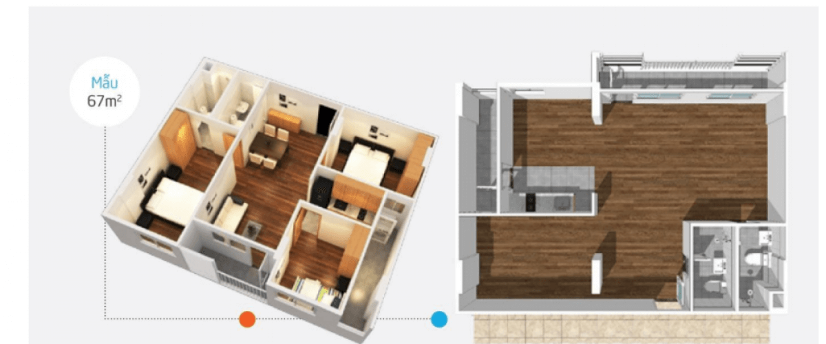 Thiết kế căn hộ 67m2                                                                                